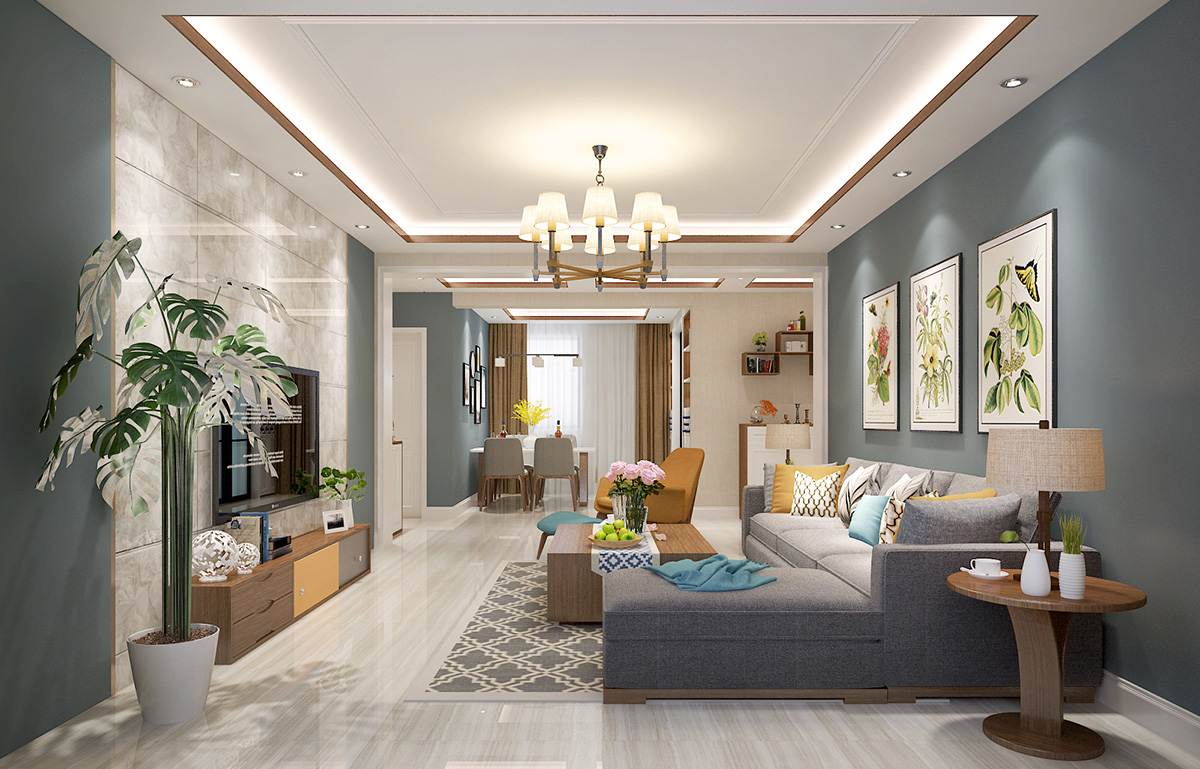 鳴湖半島132平米現(xiàn)代簡約風格裝修效果圖