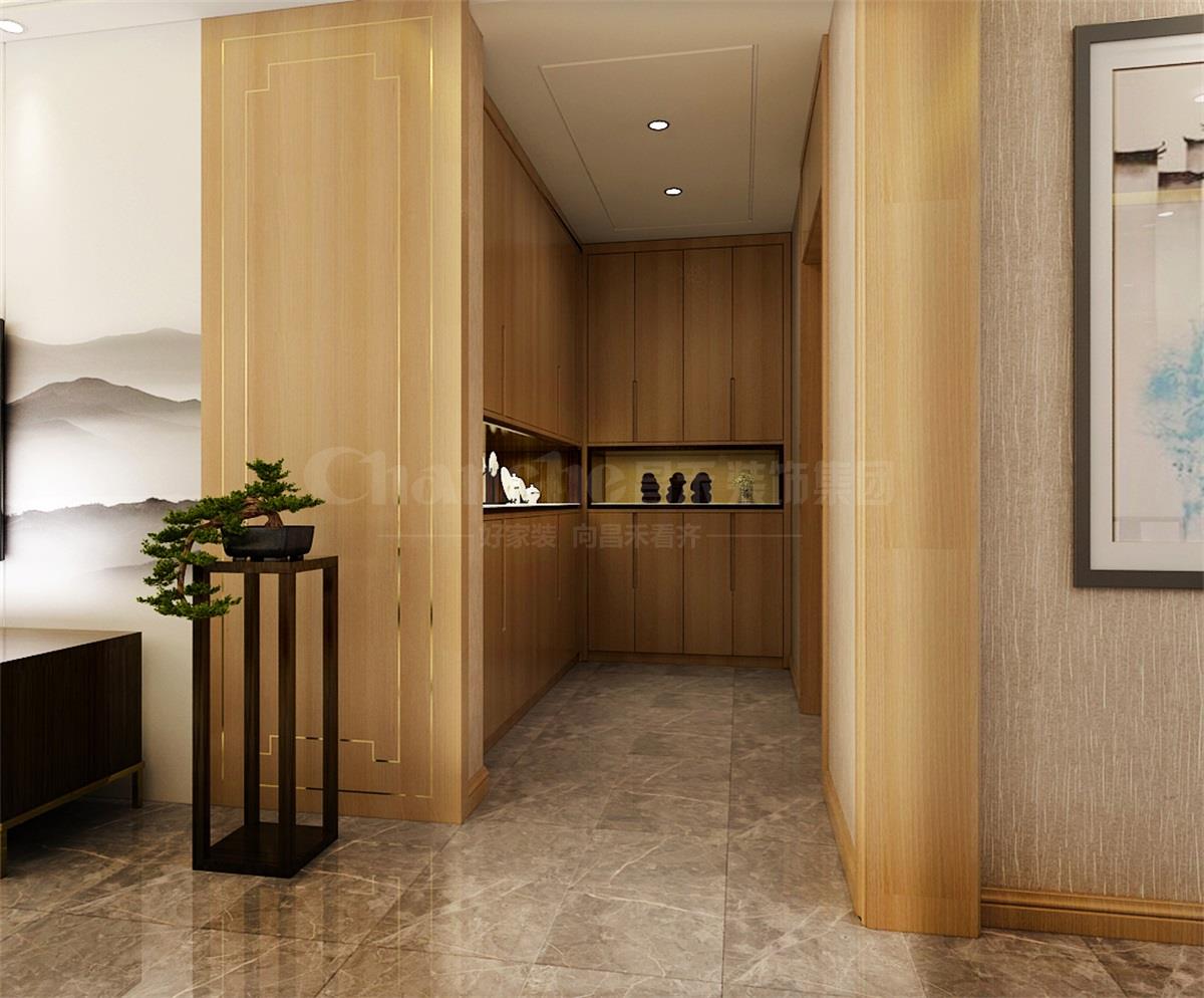 進門處的鞋柜，既滿足了屋主的生活習慣，又體現(xiàn)出對自然人文古意的喜好之情。