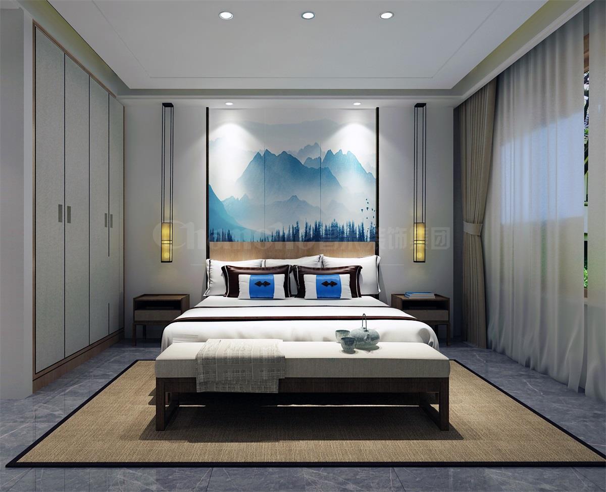 主臥貫穿、白色、灰色，加小許黑色融合的暖色調(diào)讓詩意棲居，少幾分濃墨重彩，多幾分雅致清寧，并在此感悟生命的智慧。內(nèi)心的平靜才能感悟到生活的大美，美不是符號，是一種心境，一份怡然，更是一份禪動。